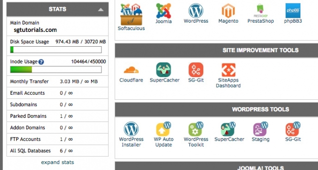 SiteGround cPanel View